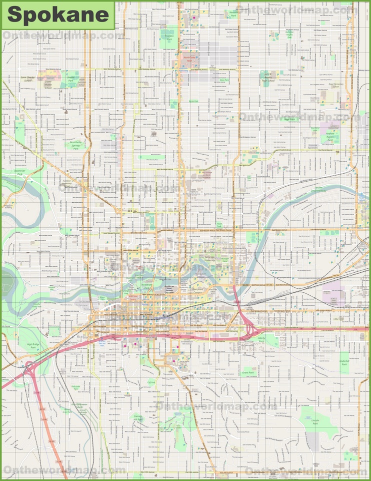 Large detailed map of Spokane