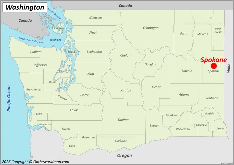 Spokane Location On The Washington Map