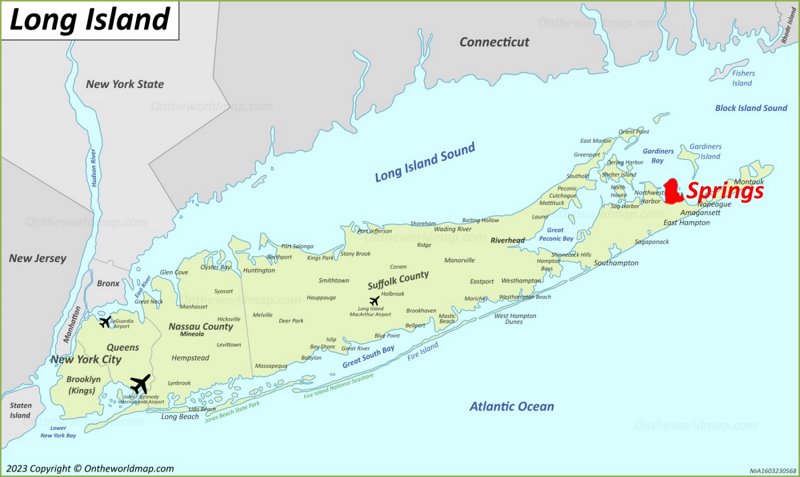 Springs Location On The Long Island Map