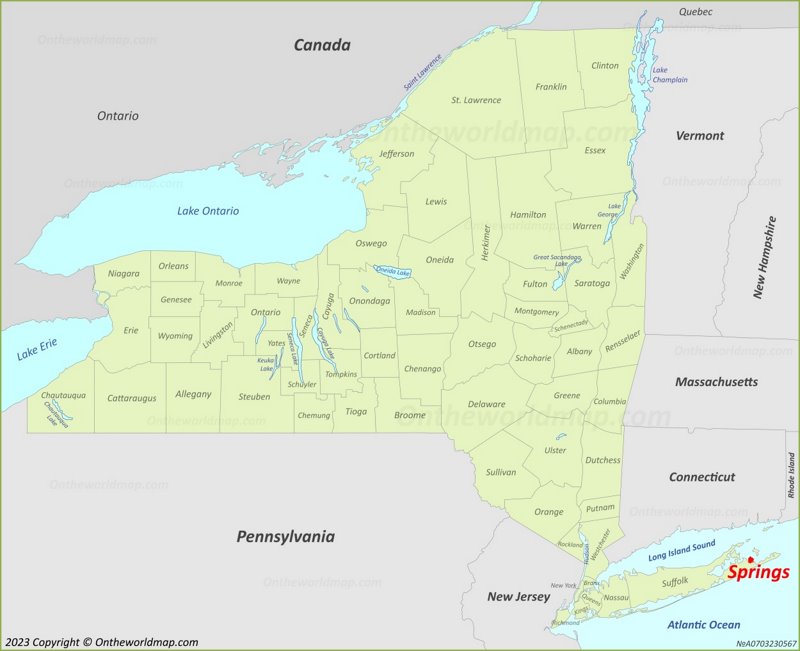 Springs Location On The New York State Map