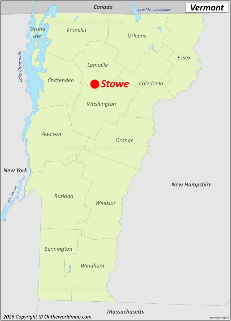 Stowe Location On The Vermont Map