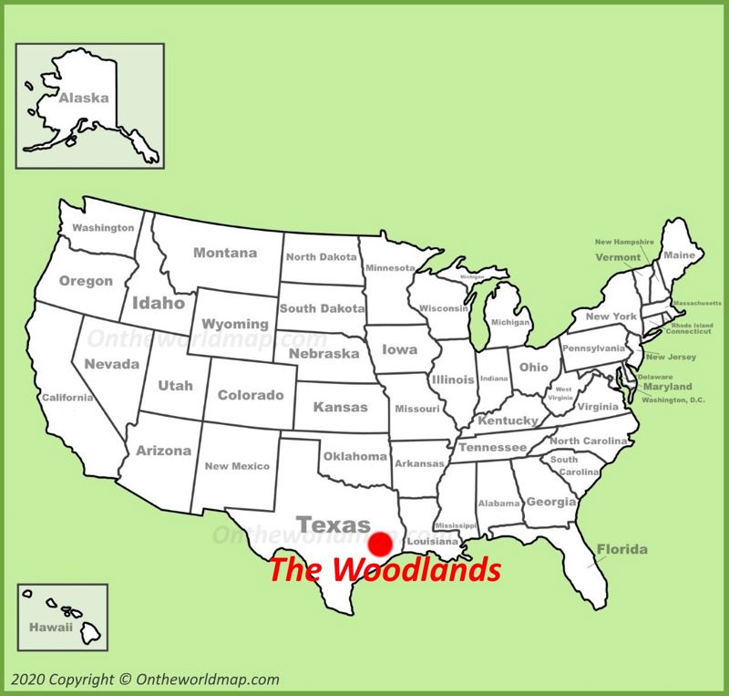 The Woodlands location on the U.S. Map