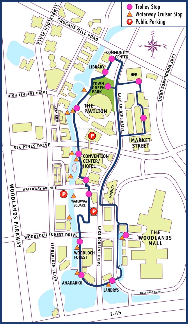 The Woodlands Waterway Trolley Map - Ontheworldmap.com