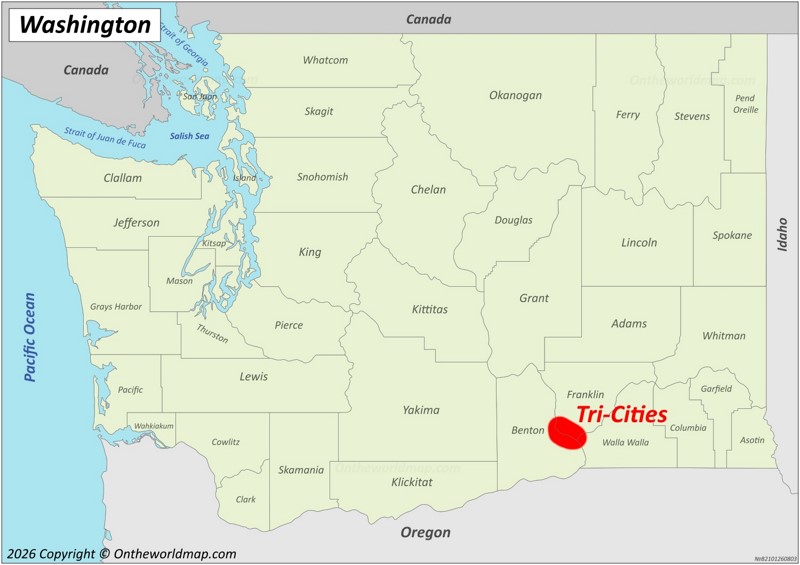 Tri-Cities Location On The Washington Map