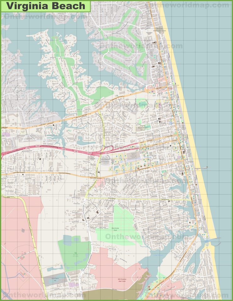 Large detailed map of Virginia Beach