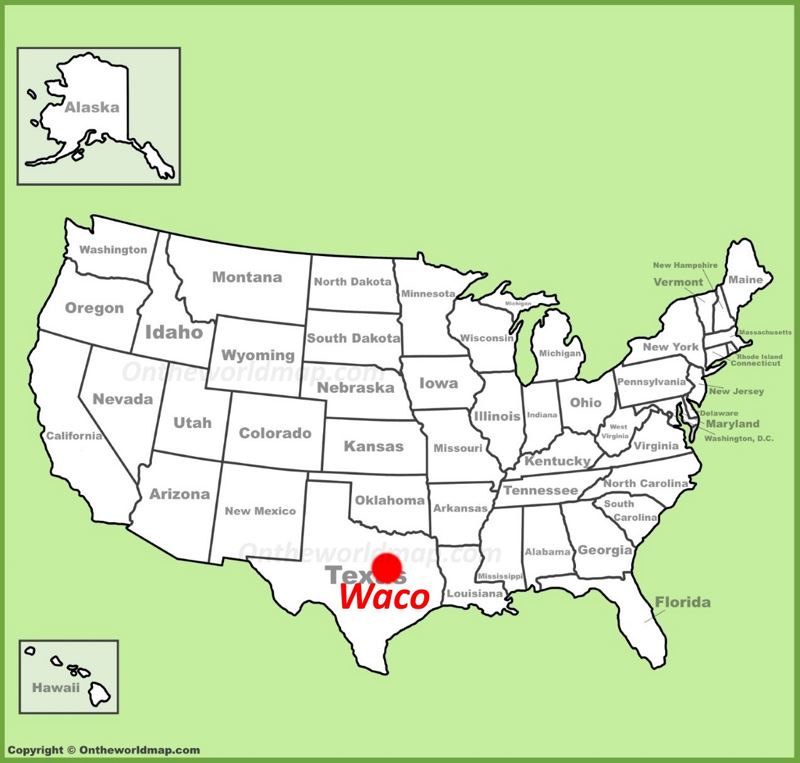 Waco location on the U.S. Map
