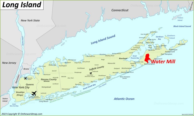 Water Mill Location On The Long Island Map