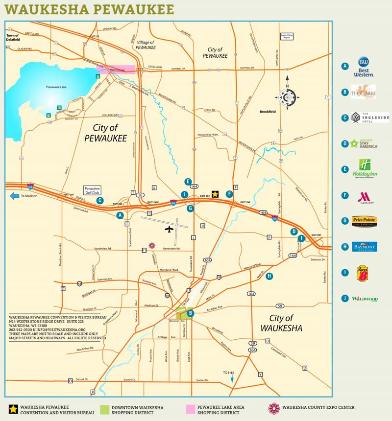 Waukesha and Pewaukee Hotel Map