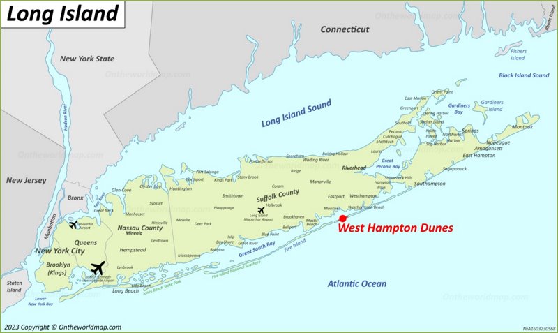 West Hampton Dunes Location On The Long Island Map