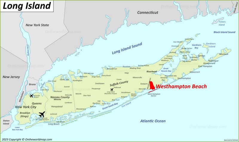 Westhampton Beach Location On The Long Island Map