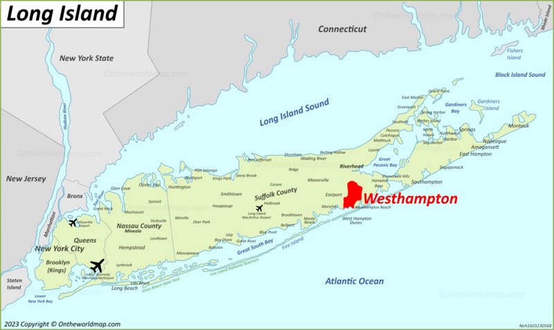 Westhampton Location On The Long Island Map
