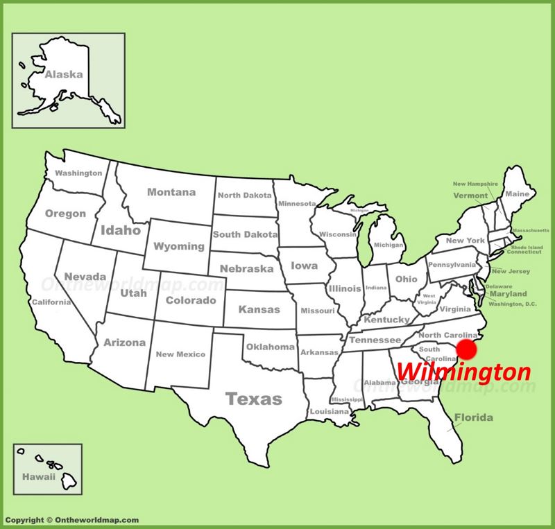 Wilmington NC location on the U.S. Map