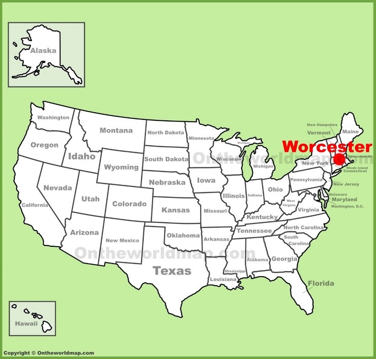 Worcester location on the U.S. Map