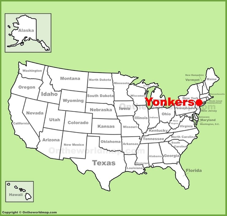 Yonkers location on the U.S. Map