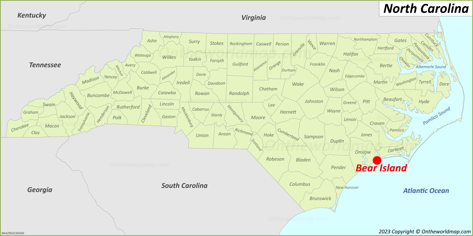 Bear Island Location On The North Carolina Map