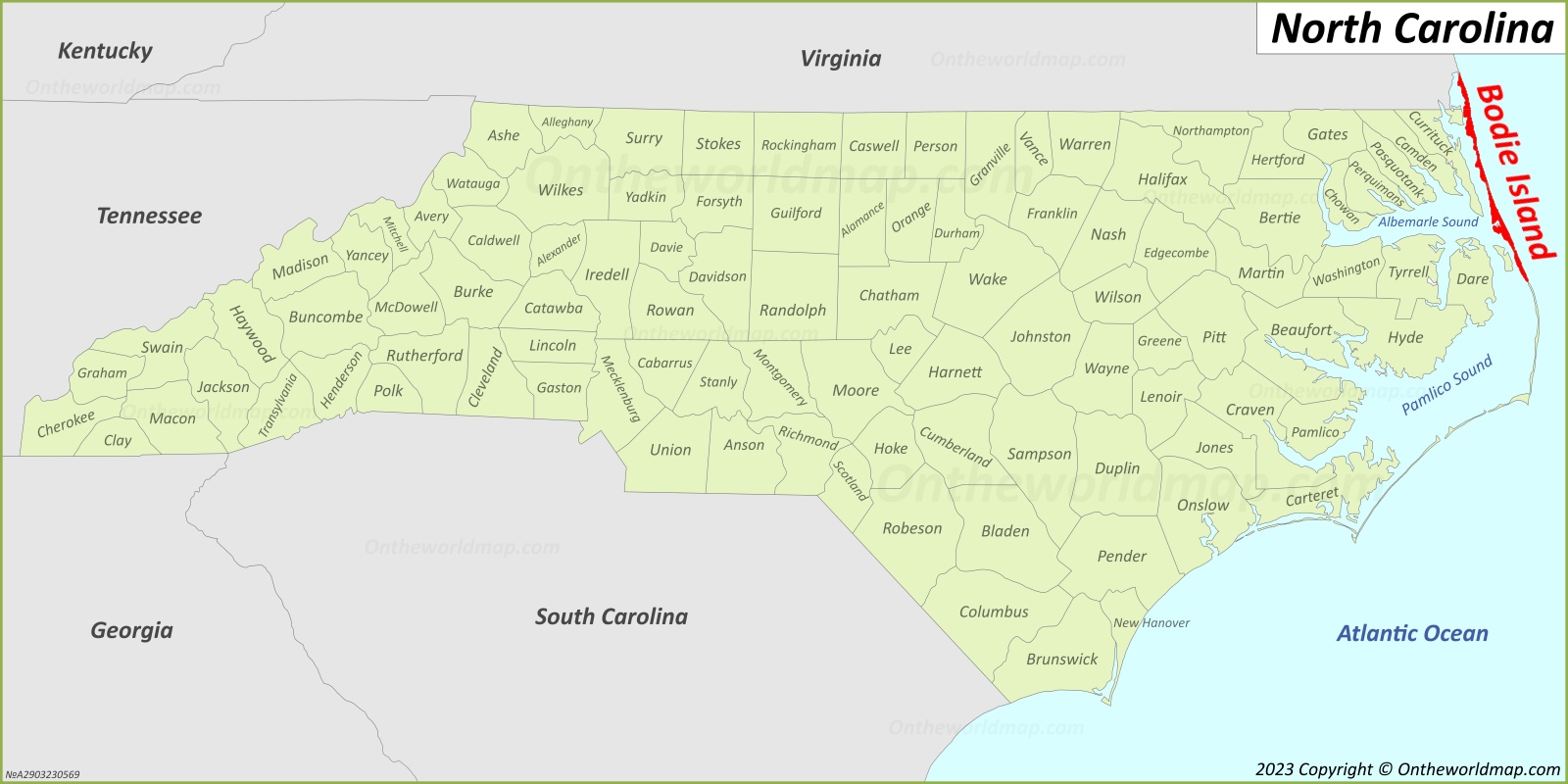 Bodie Island Location On The North Carolina Map