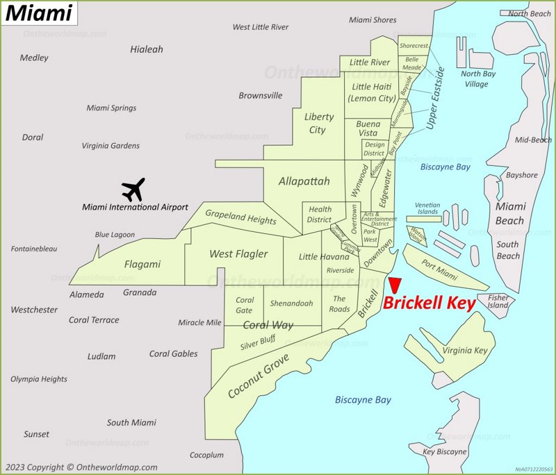 Brickell Key Location On The Miami Map