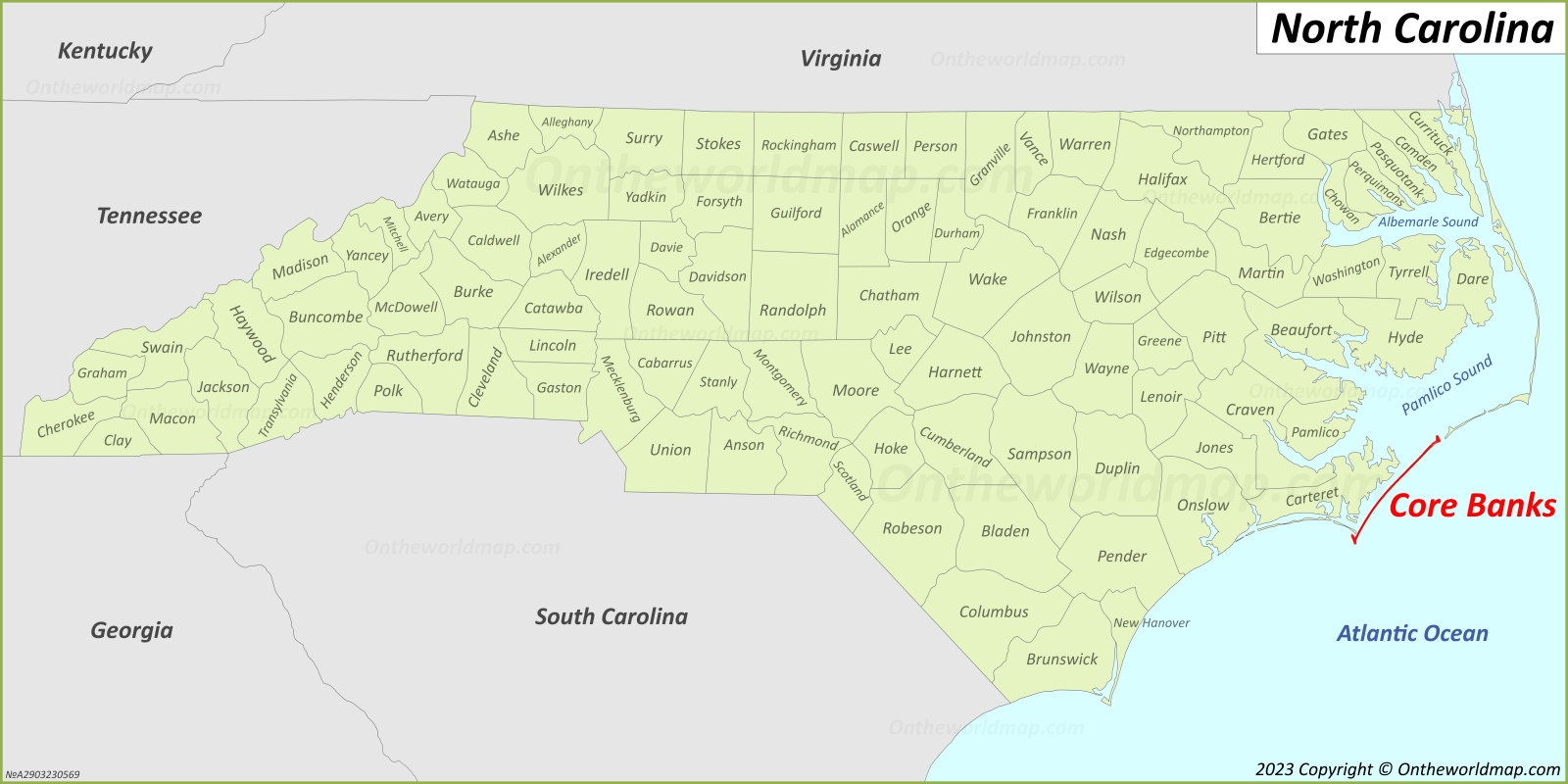 Core Banks Location On The North Carolina Map