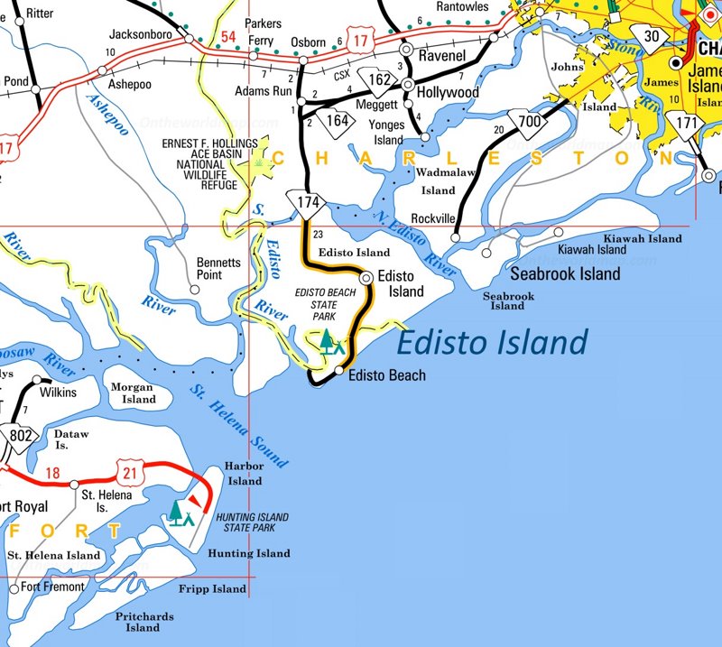 Edisto Island Area Road Map