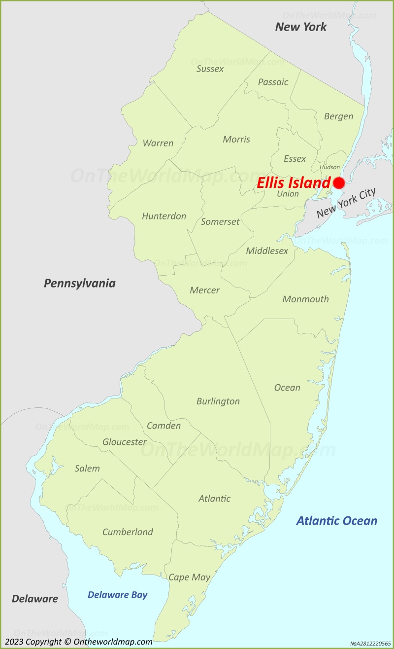 Ellis Island Location On The New Jersey Map