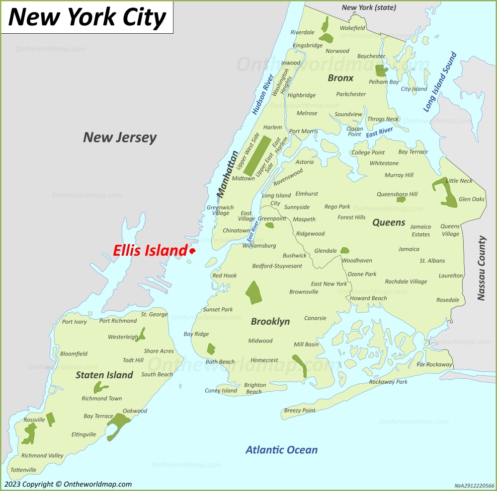 Ellis Island Location On The New York City Map