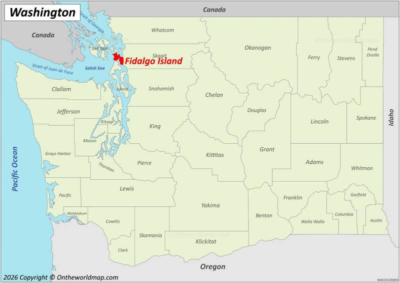 Fidalgo Island Location On The Washington State Map
