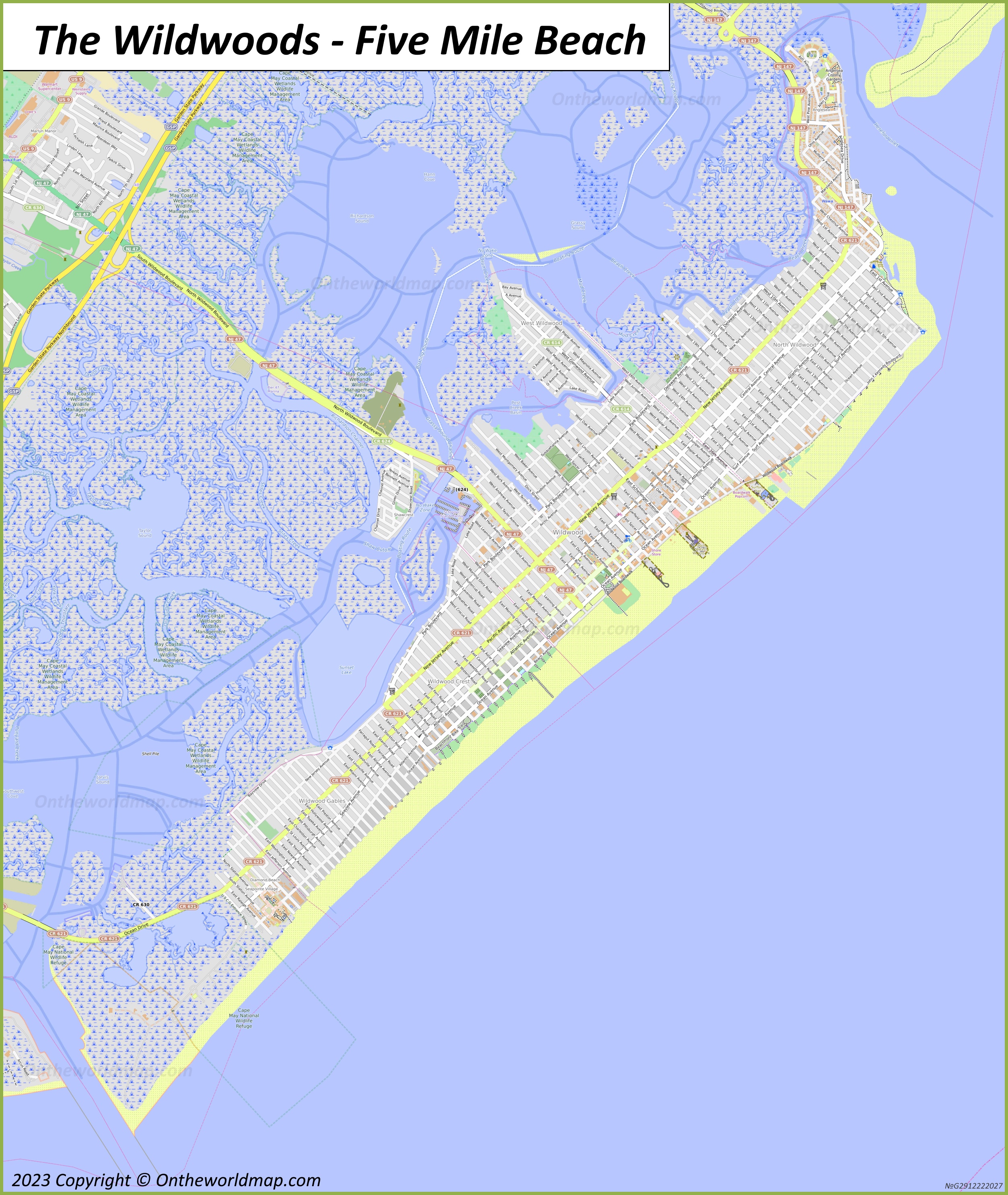 Map of Five Mile Beach - The Wildwoods