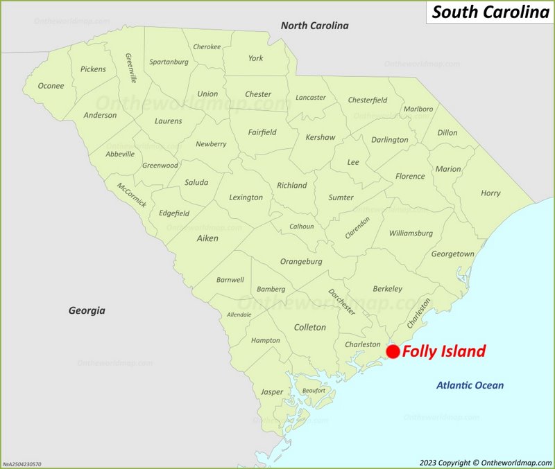 Folly Island Map South Carolina - Folly Location On The South Carolina Map Max
