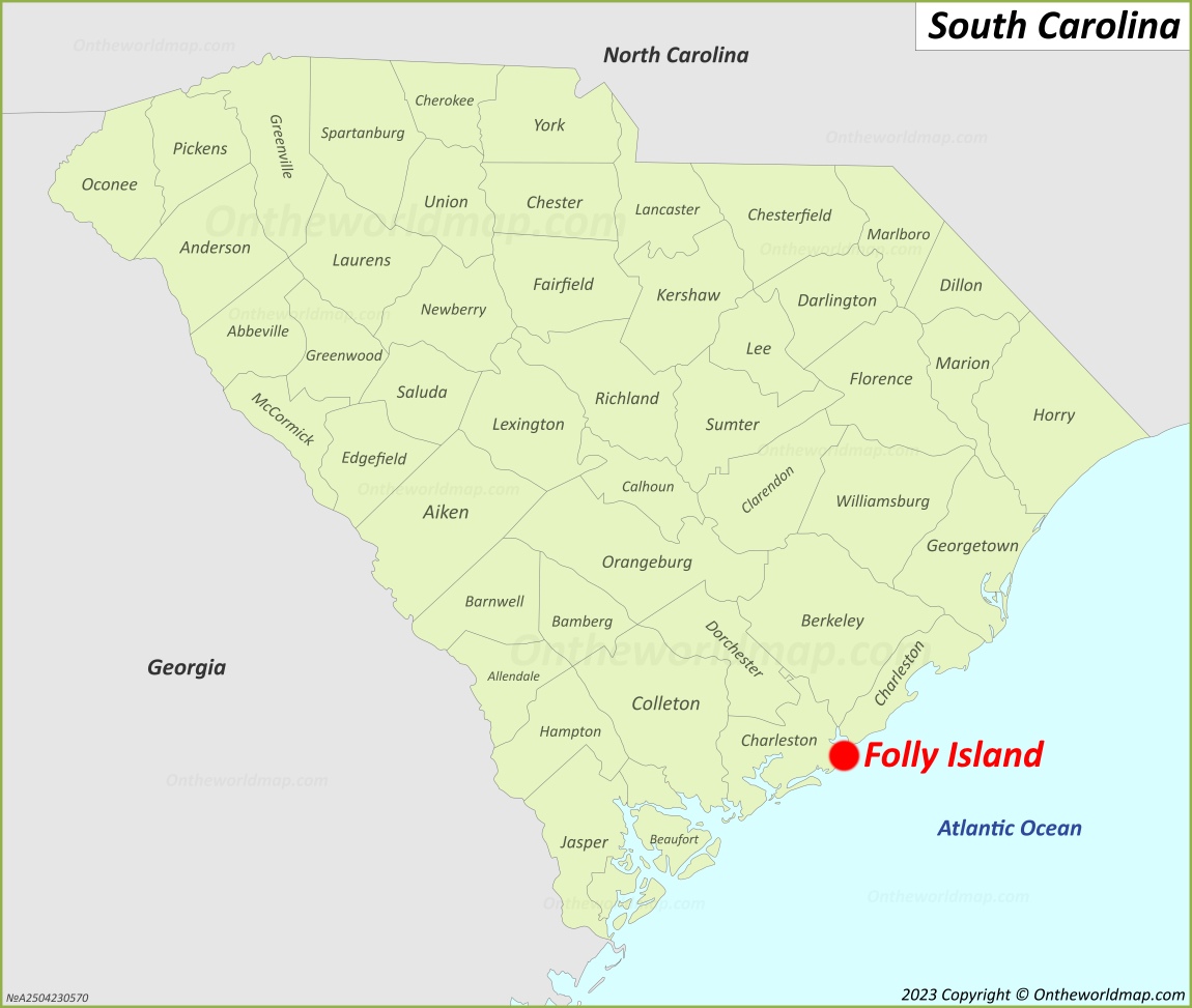 Folly Island Location On The South Carolina Map