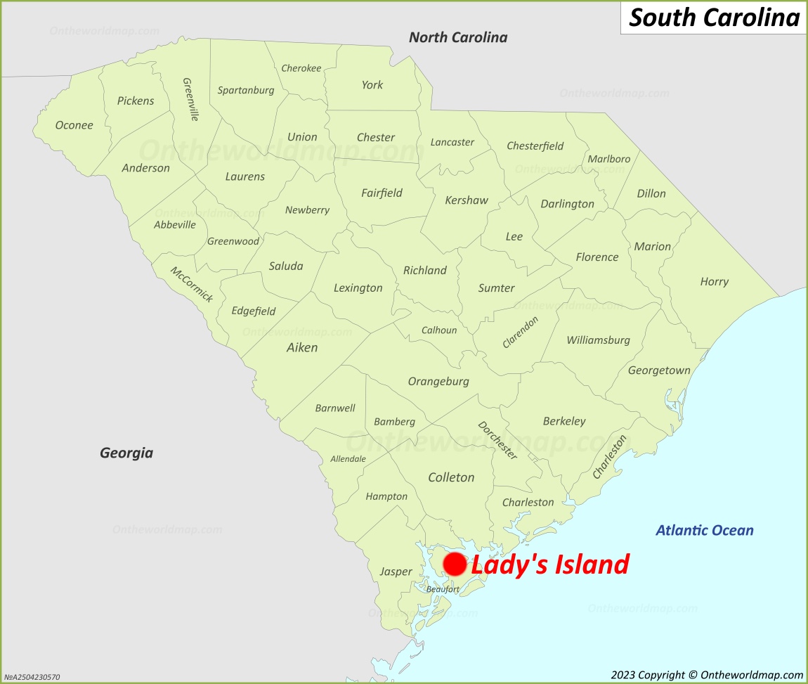 Lady's Island Location On The South Carolina Map