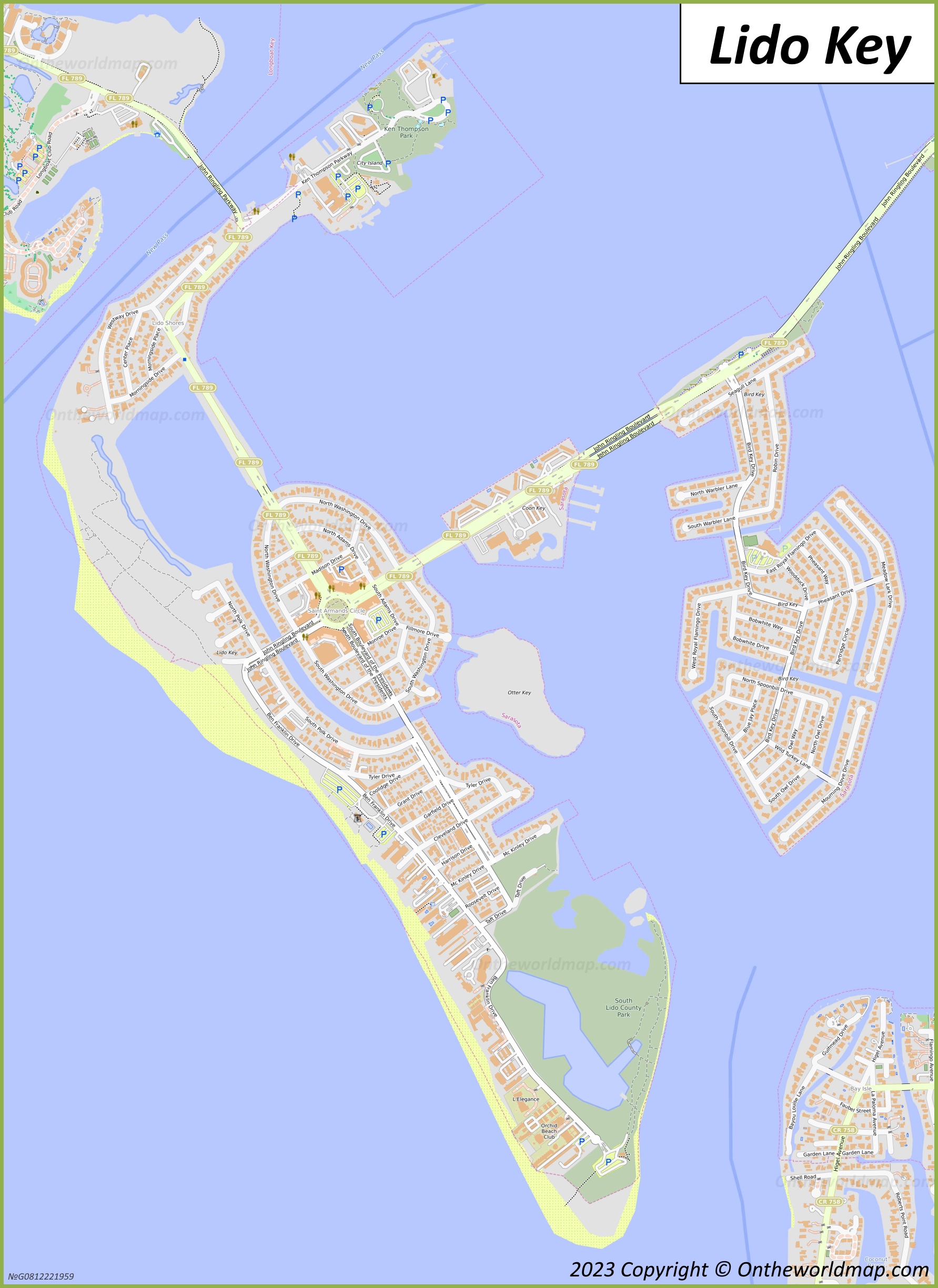 Map of Lido Key and St. Armands Key