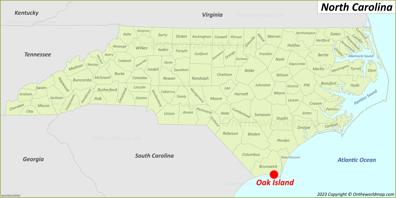 Oak Island Location On The North Carolina Map