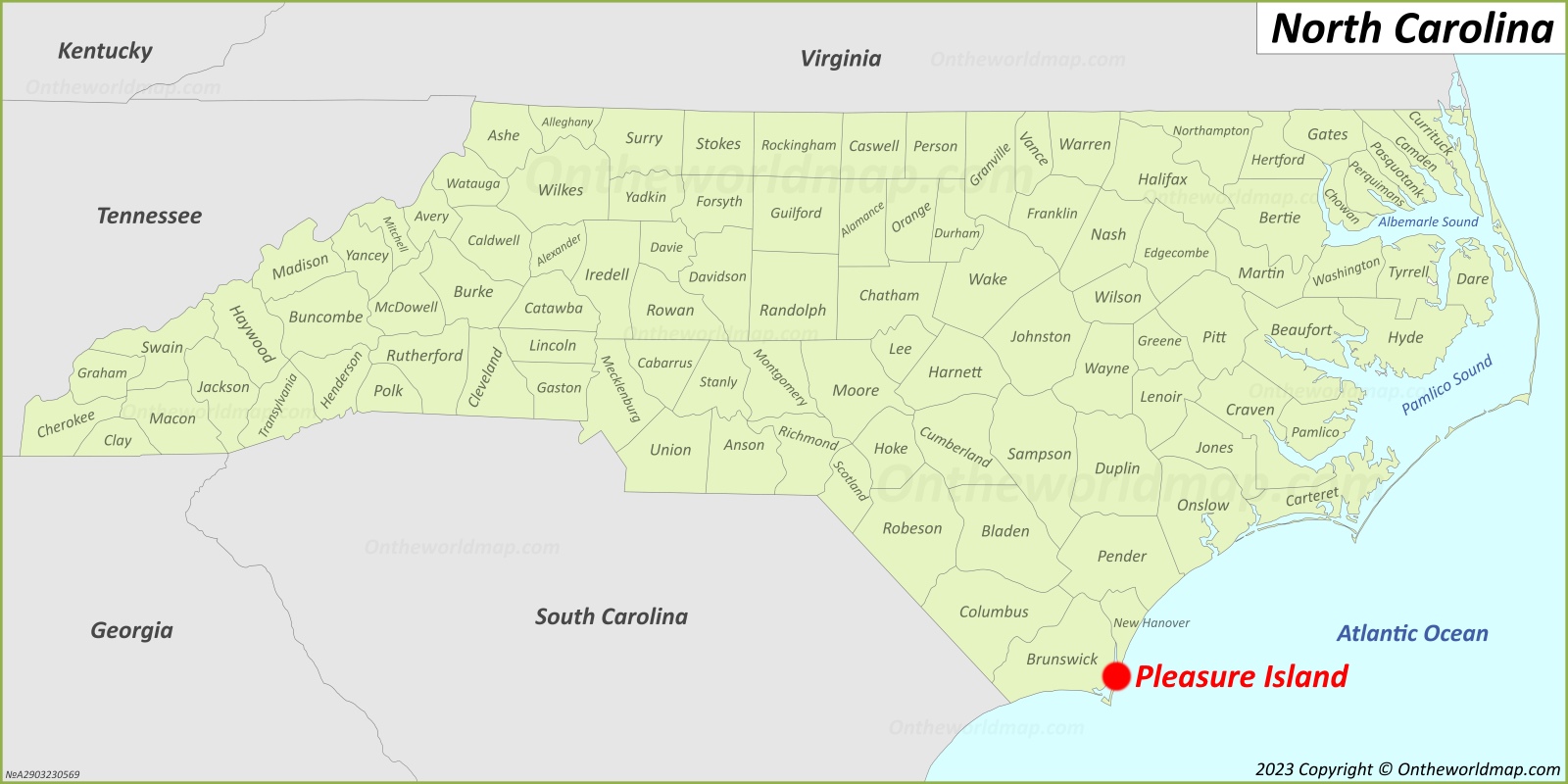 Pleasure Island Location On The North Carolina Map