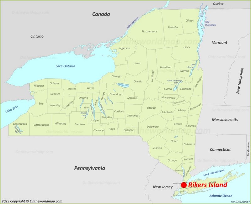 Rikers Island Location On The New York State Map