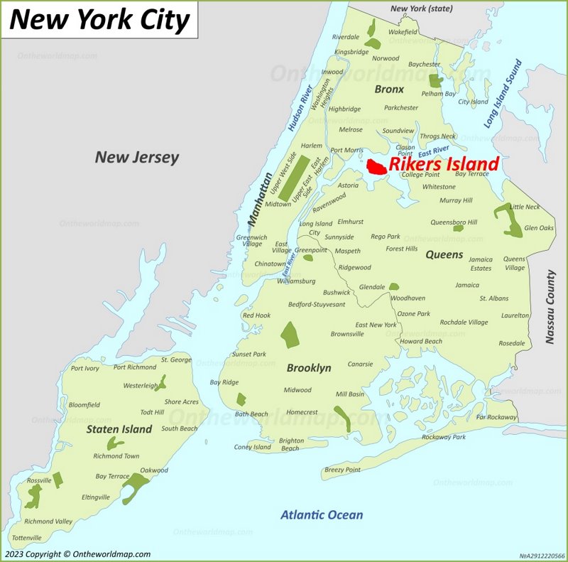 Rikers Island Location On The New York City Map