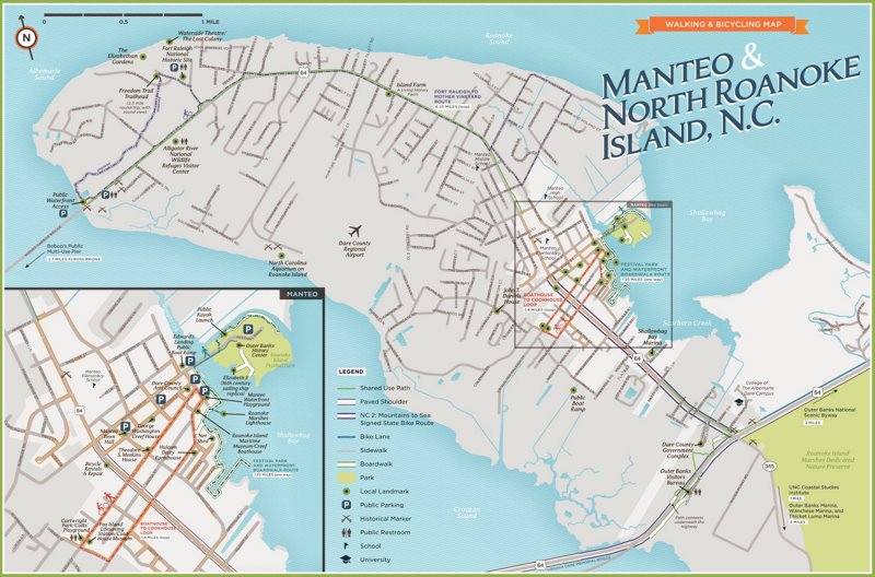 Manteo Walking And Bicycling Map