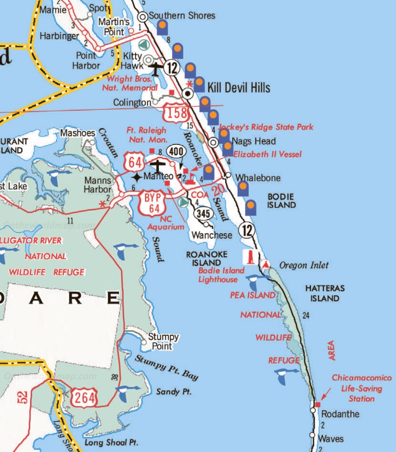 Roanoke Island Area Road Map
