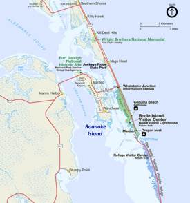 Roanoke Island Area Tourist Map