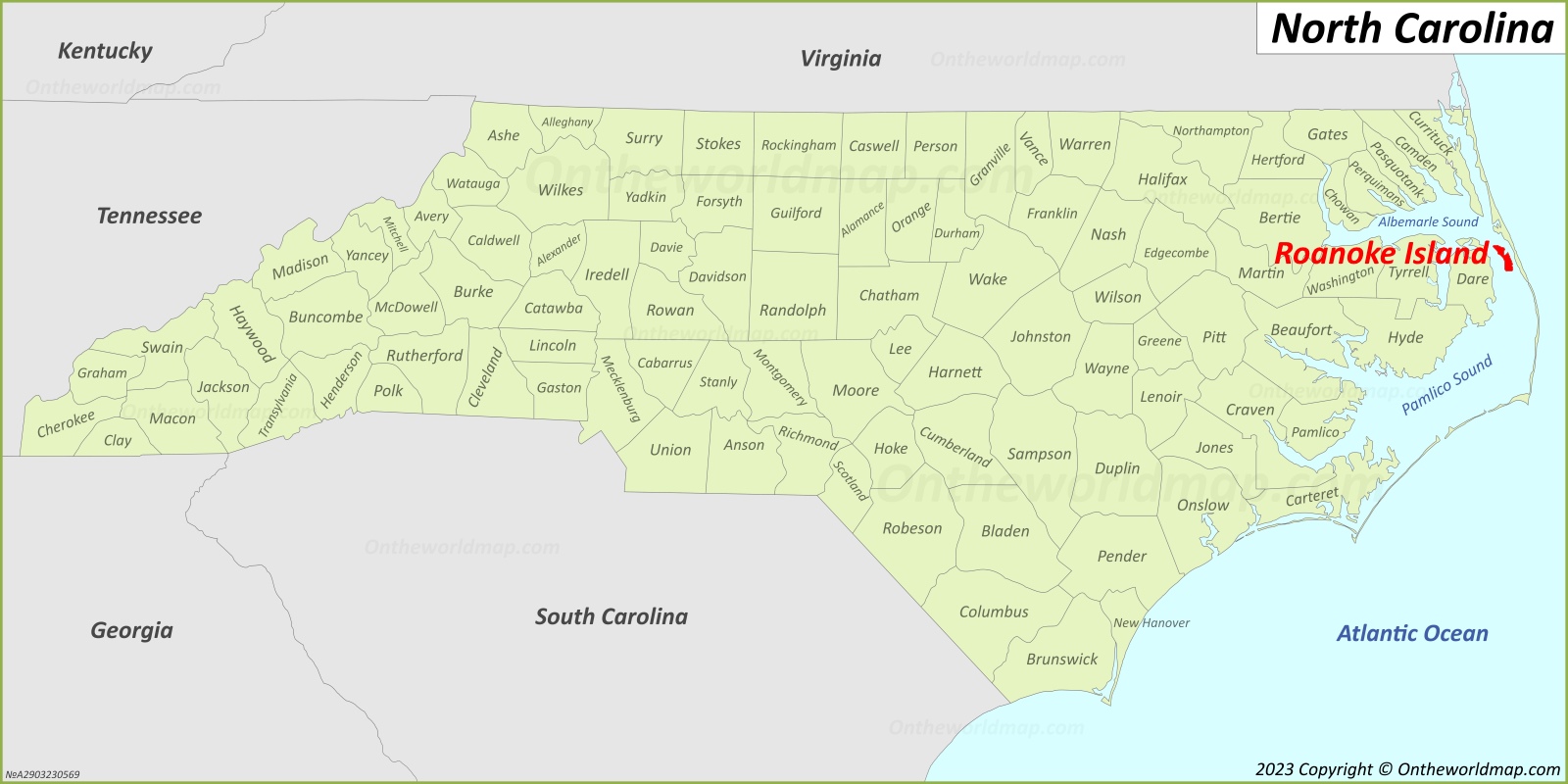 Roanoke Island Location On The North Carolina Map