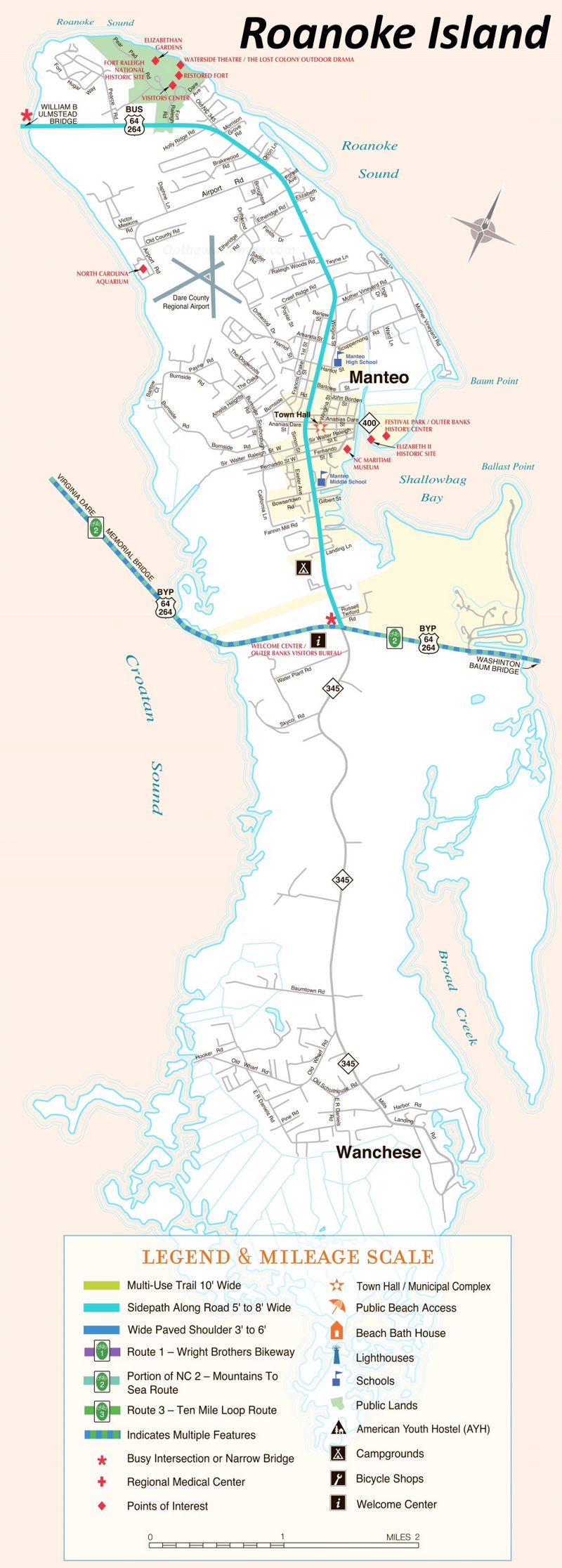 Roanoke Island Tourist Map