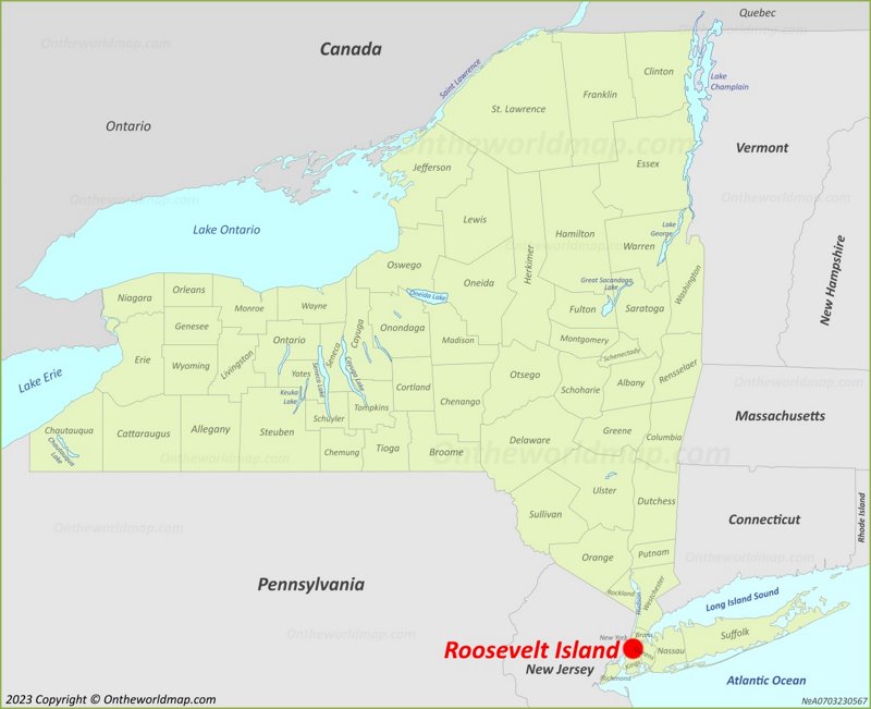 Roosevelt Island Location On The New York State Map