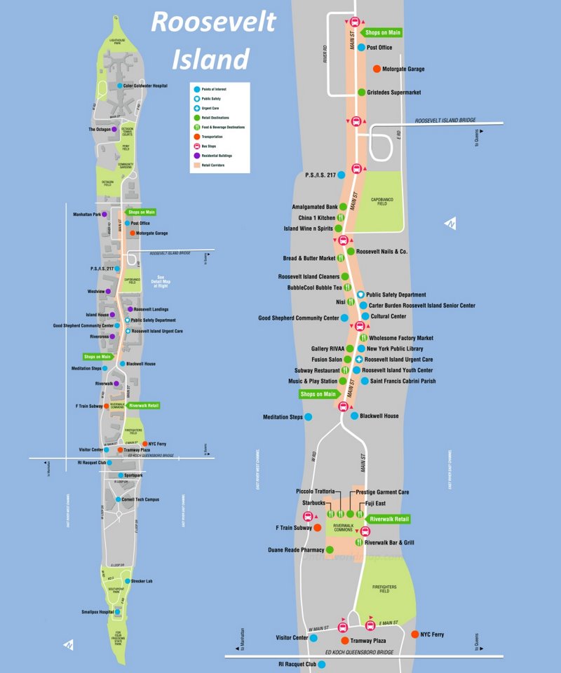 Roosevelt Island Sightseeing Map