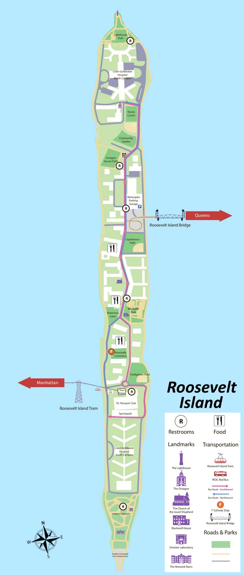 Roosevelt Island Tourist Attractions Map