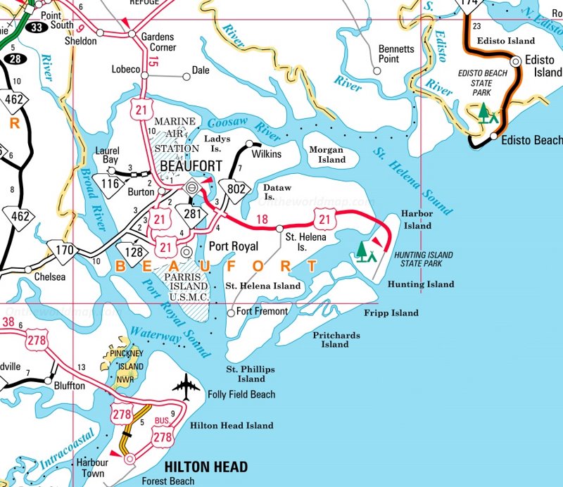 Saint Helena Island Area Road Map