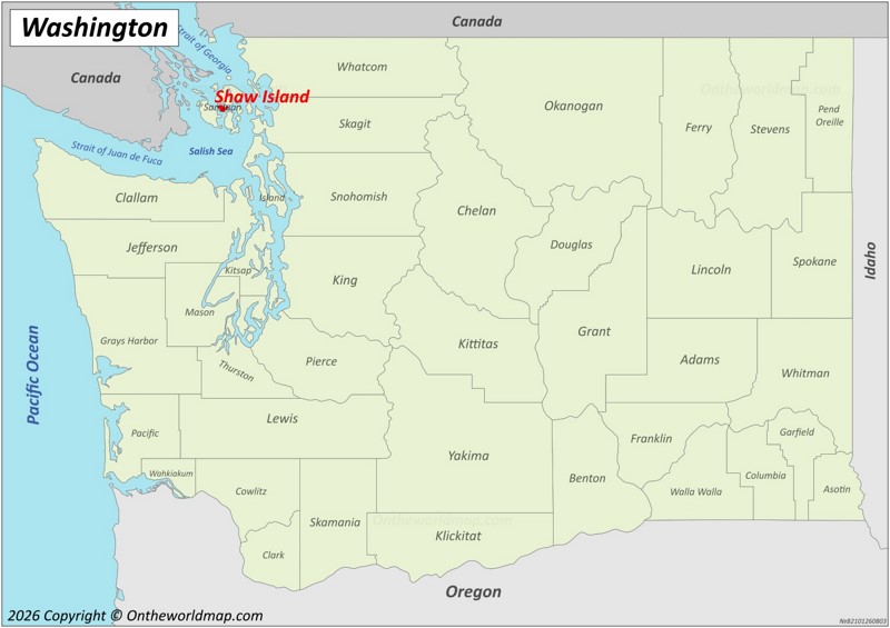 Shaw Island Location On The Washington State Map