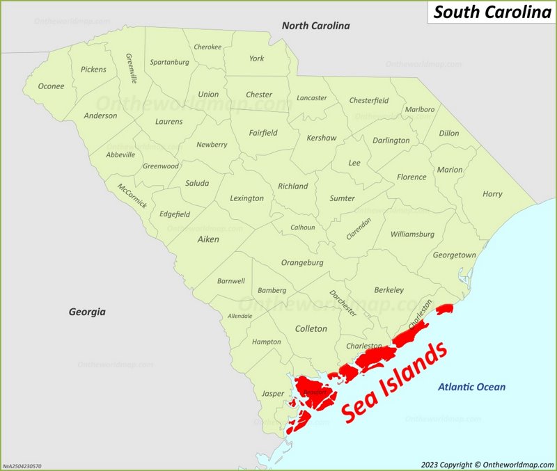Map of The Sea Islands South Carolina, U.S. Detailed Maps
