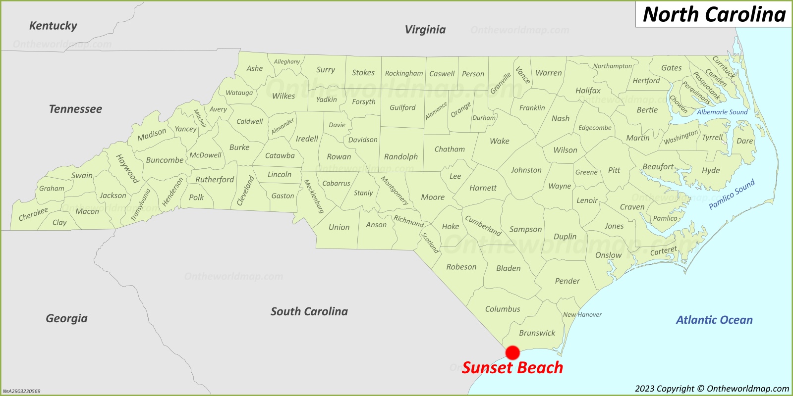 Sunset Beach Location On The North Carolina Map