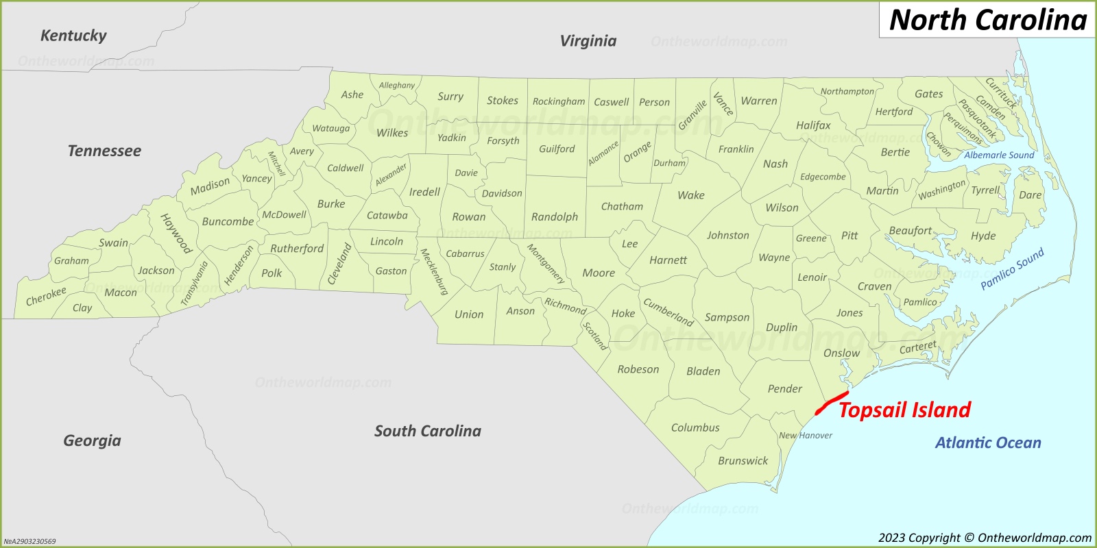 Topsail Island Location On The North Carolina Map