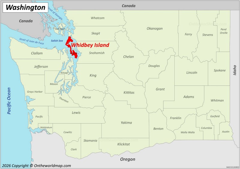 Whidbey Island Location On The Washington State Map