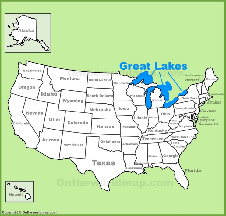 Great Lakes location on the U.S. Map